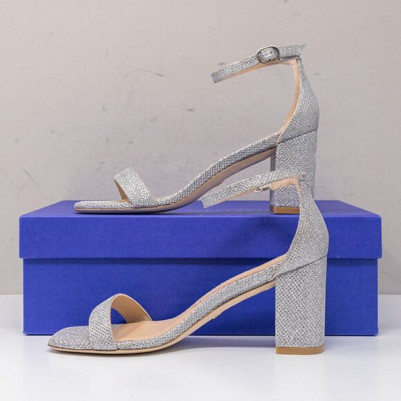 Stuart Weitzman Nudistcurve 75 New Noir Silver Block Heels - Picture 3 of 7